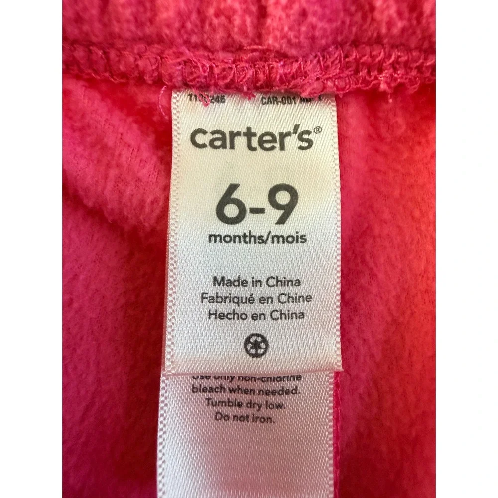 Carters Baby Girls Pink Fleece Pants Elastic Waist Soft Warm 6-9 Months